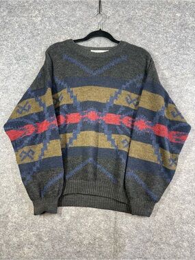 Vintage Lyle & Scott Club Sweater Large Wool Blend Geometric Grandpa Core Retro